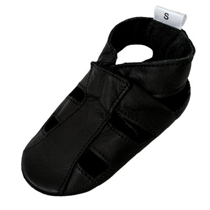 babyslofjes sandalen zwart leer enkel voorkant