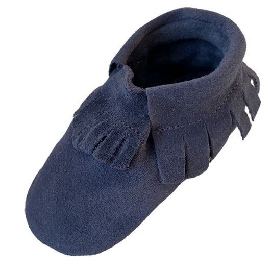 baby moccasins effen blauw ibiza style enkel voorkant
