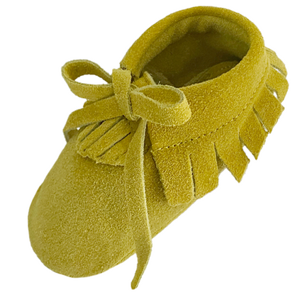 baby moccasins geel ibiza style van suede voorkant